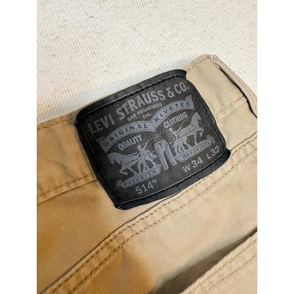 Levis 514 Straight Fit Pants Mens 34x32 Tan Khaki Cotton Twill Trousers 514-1111